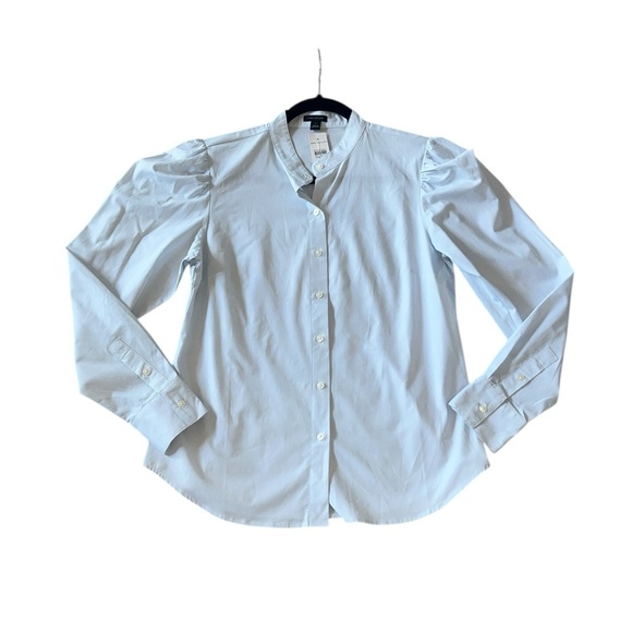 Ann Taylor Light Blue Banded Collar Puff Sleeves Button Blouse Size 4 NWT - Picture 4 of 8
